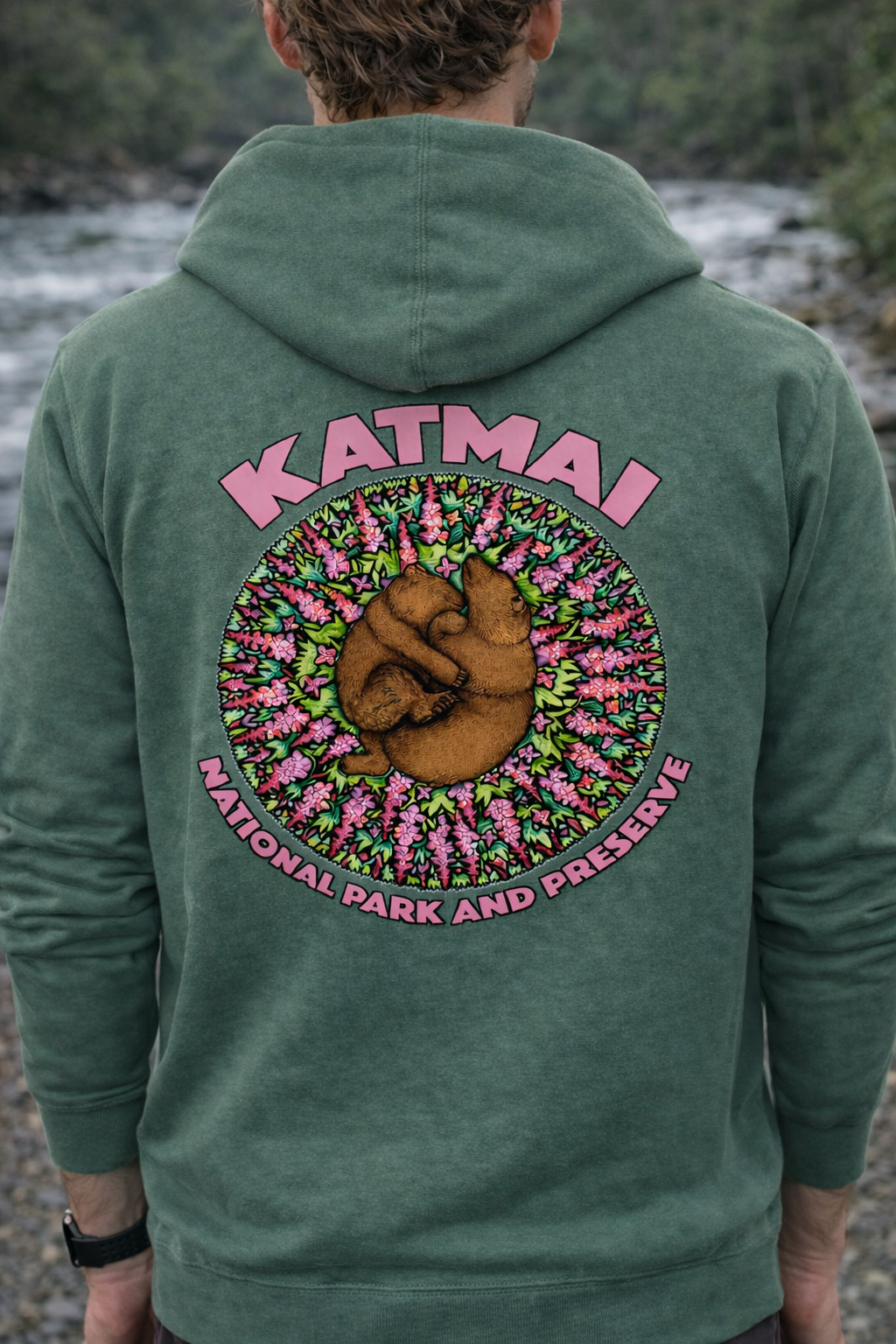 Katmai Bears in Fireweed Hoodie-4